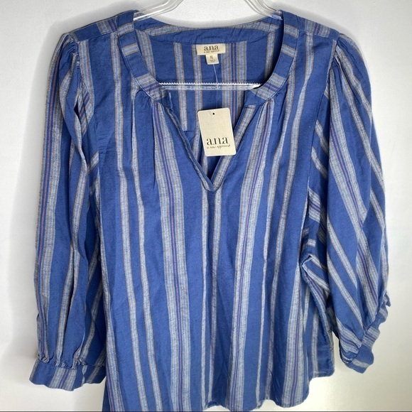 NWT a.n.a  Millie Stripe Navy Poets top - Picture 12 of 13